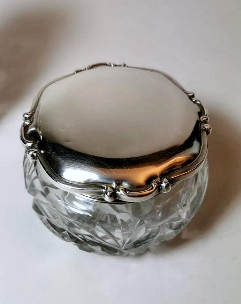 Late Victorian Spanish Toilet Box in Ground Crystal and Sterling Silver