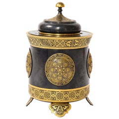 Spanish Toledo Gold and Platinum Inlaid Damascene Iron Covered Box Centerpiece