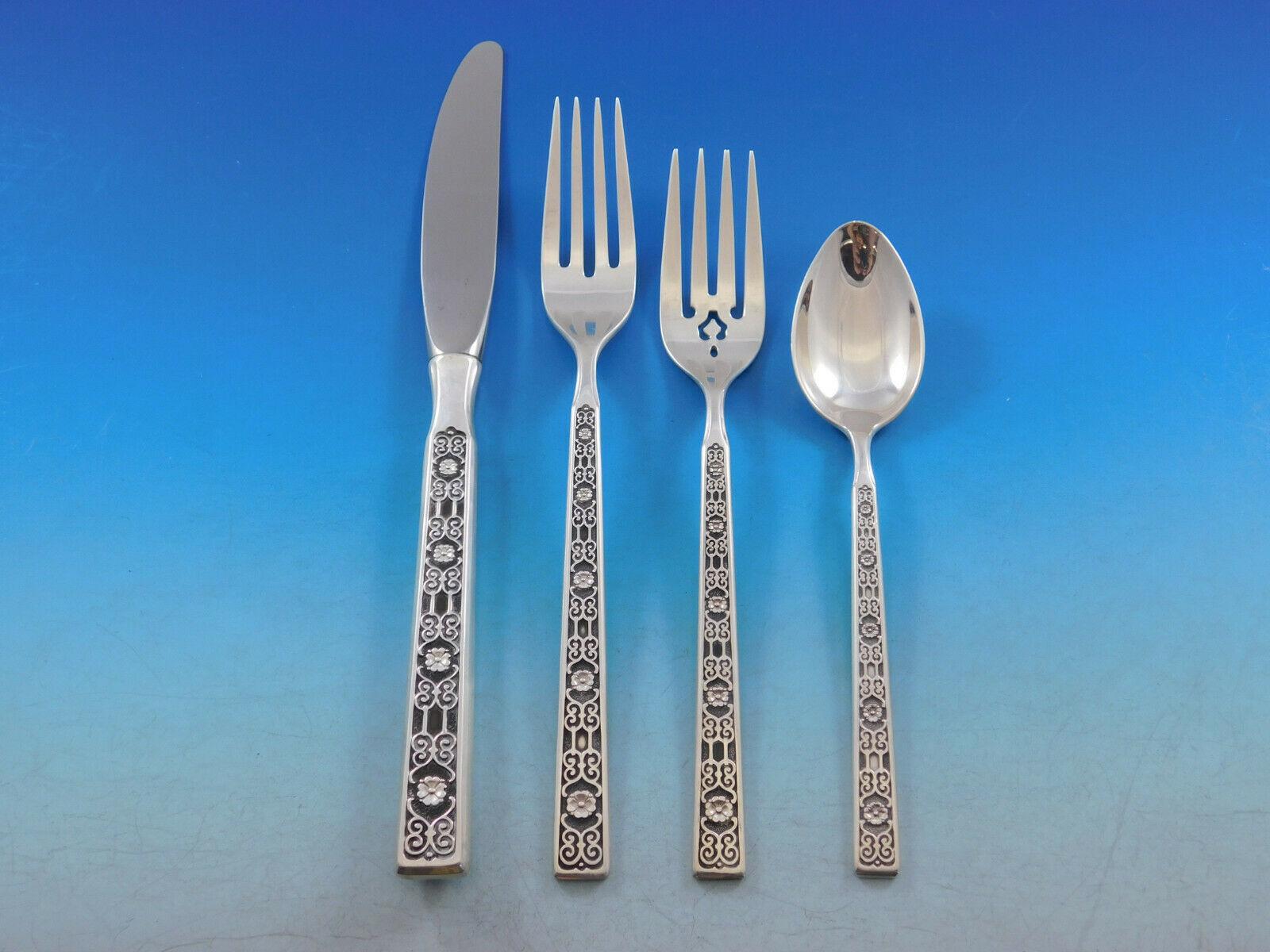 Spanish Tracery by Gorham sterling silver flatware set - 80 pieces. This set includes:
12 Knives, 9