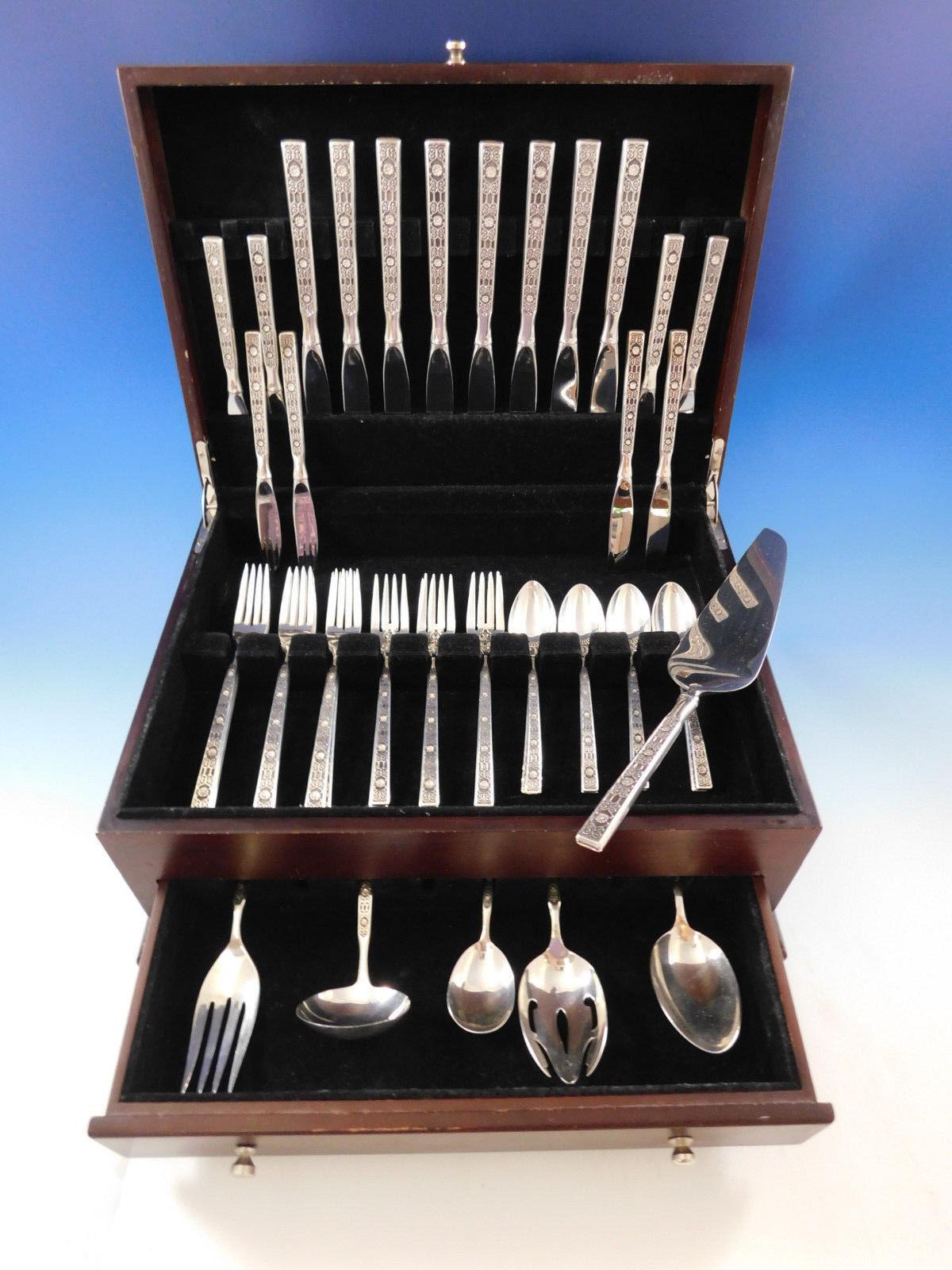 Spanish Tracery by Gorham Mediterranean style sterling silver flatware set of 46 pieces. This set includes:

Eight place knives, 9