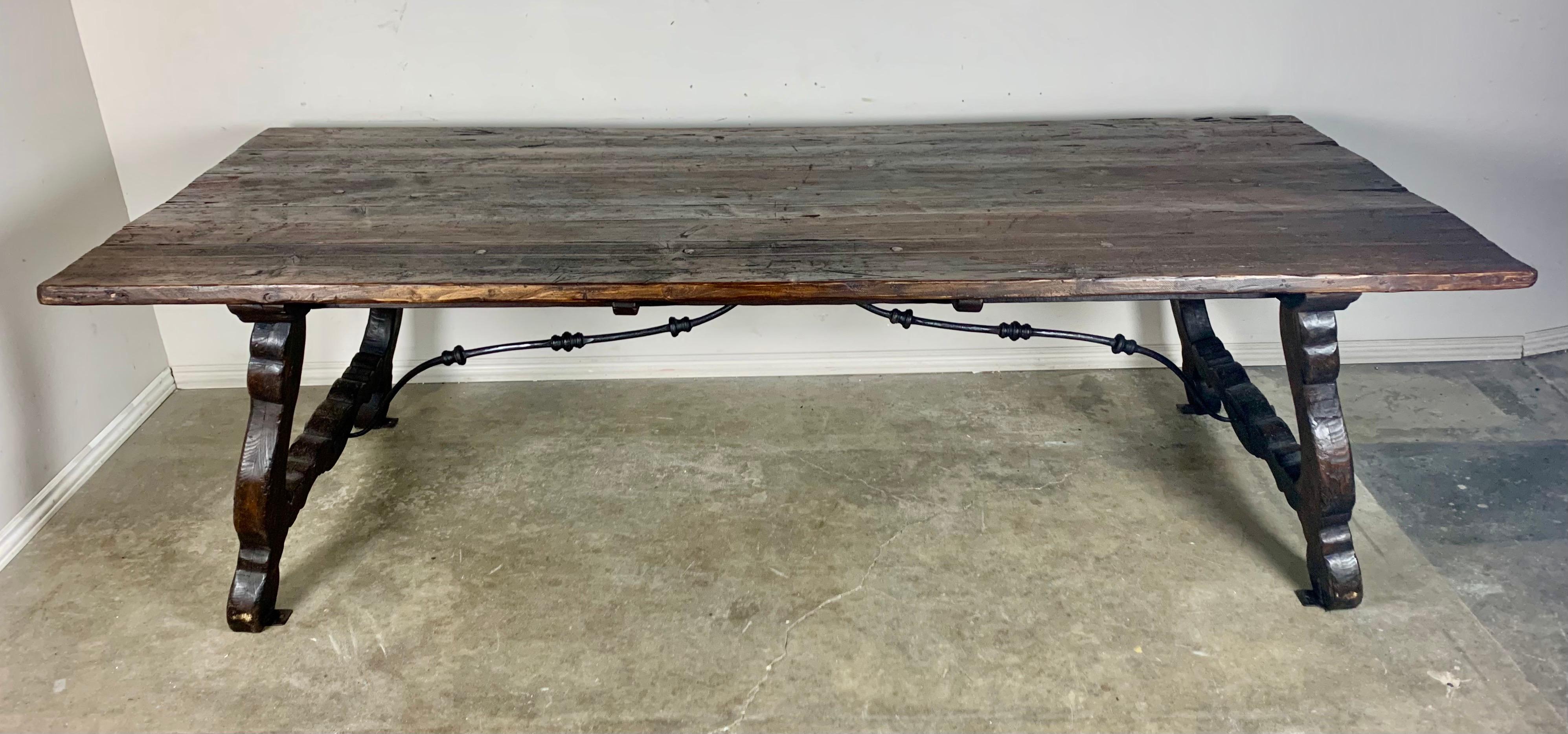 Spanish Trestle Dining Table, circa 1930s In Distressed Condition In Los Angeles, CA