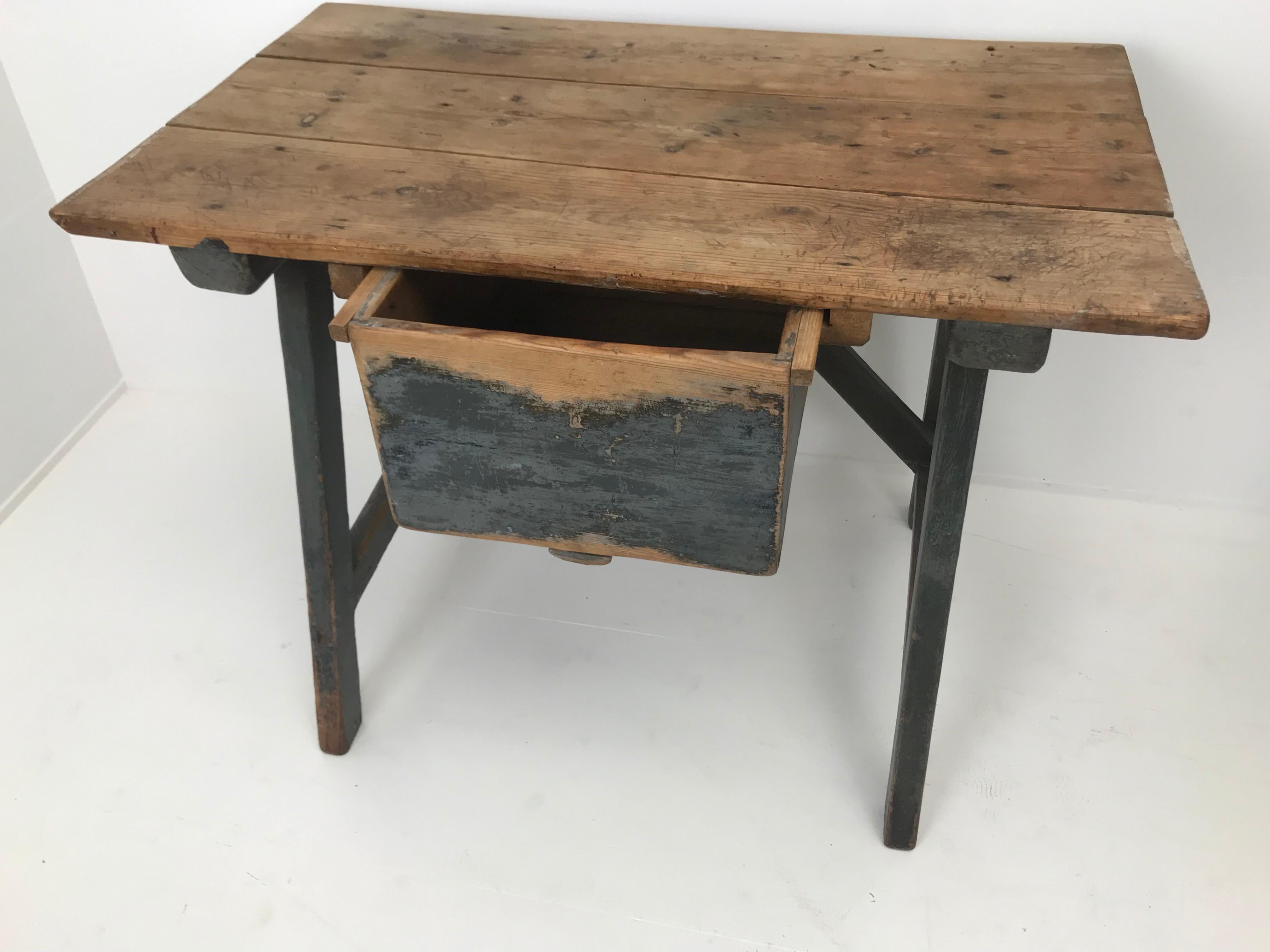 Brutalist Antique Patinated Spanish Trestle Table, 19 th Century 10