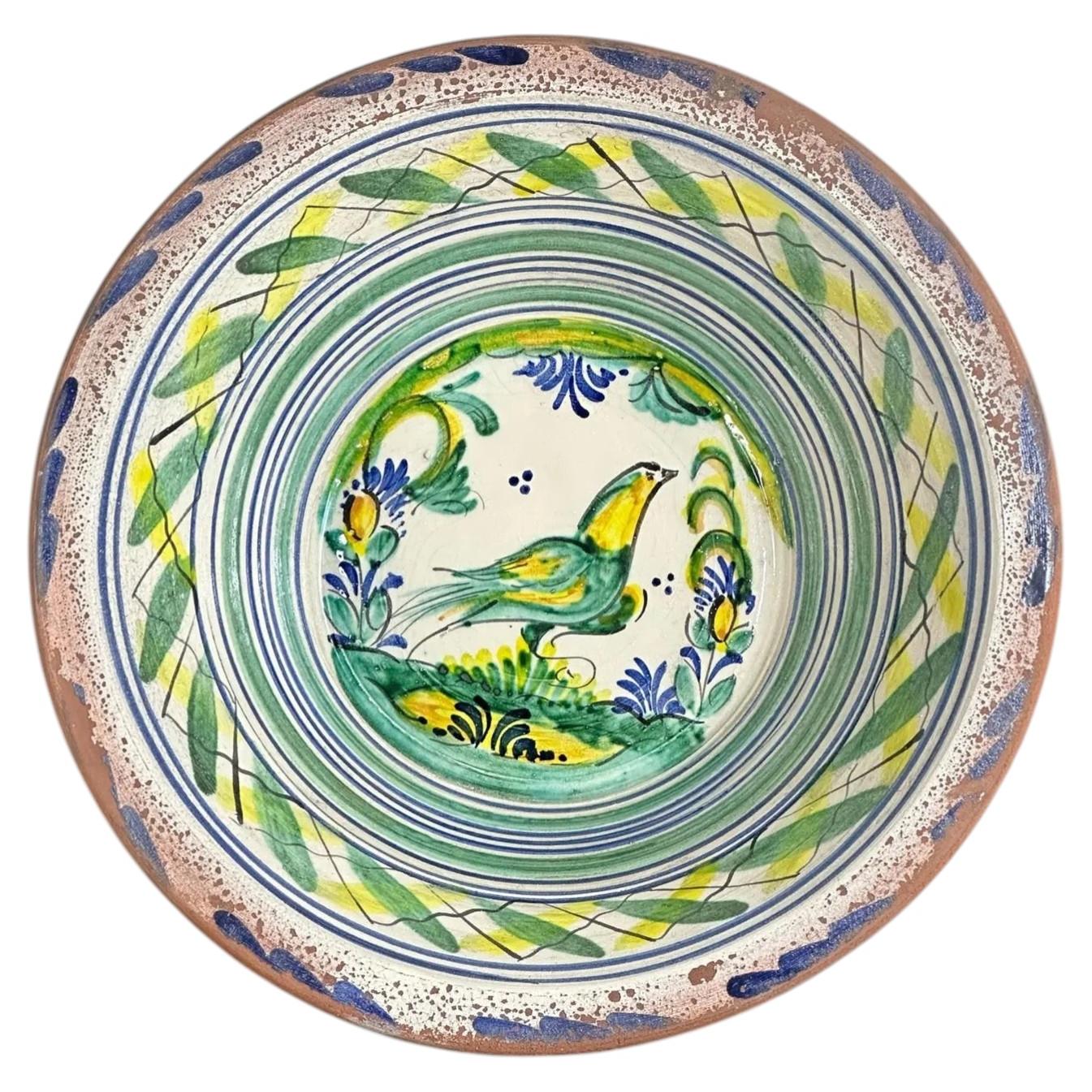 Spanish Triana Lebrillo with Bird Motif - Seville Ceramic Basin - 15.5in For Sale