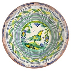Spanish Triana Lebrillo with Bird Motif - Seville Ceramic Basin - 15.5in