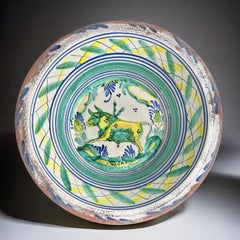 Spanish Triana Lebrillo with Bull Motif - Seville Ceramic Basin - 20th Century
