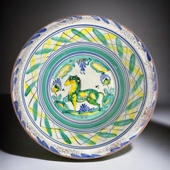 Spanish Triana Lebrillo with Horse Motif - Seville Ceramic Basin - 20th Century