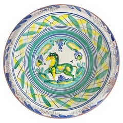 Spanish Triana Lebrillo with Horse Motif - Seville Ceramic Basin - 20th Century