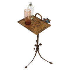 Spanish Tripod Drinks Table In Gilt Iron with Enamel Ashtray, 1940s