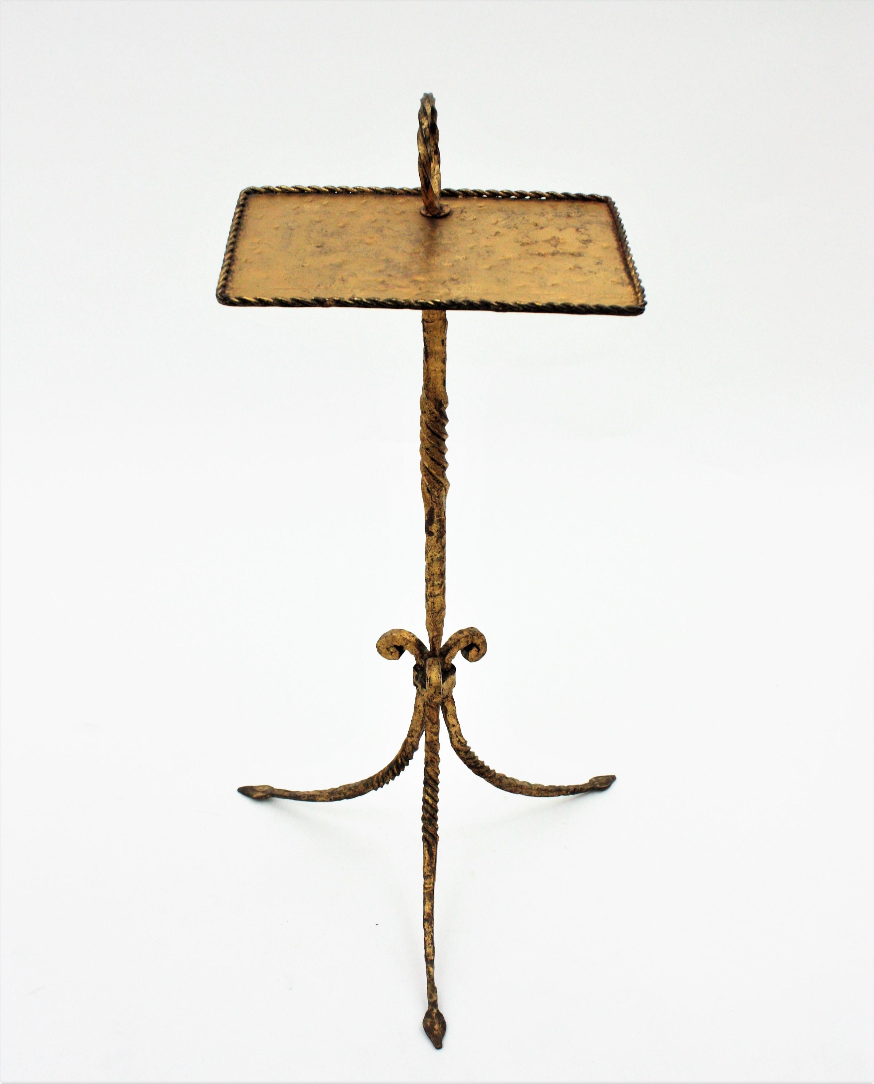 Spanish Tripod Drinks Table with Ashtray, Gilt Iron, 1940s For Sale 10
