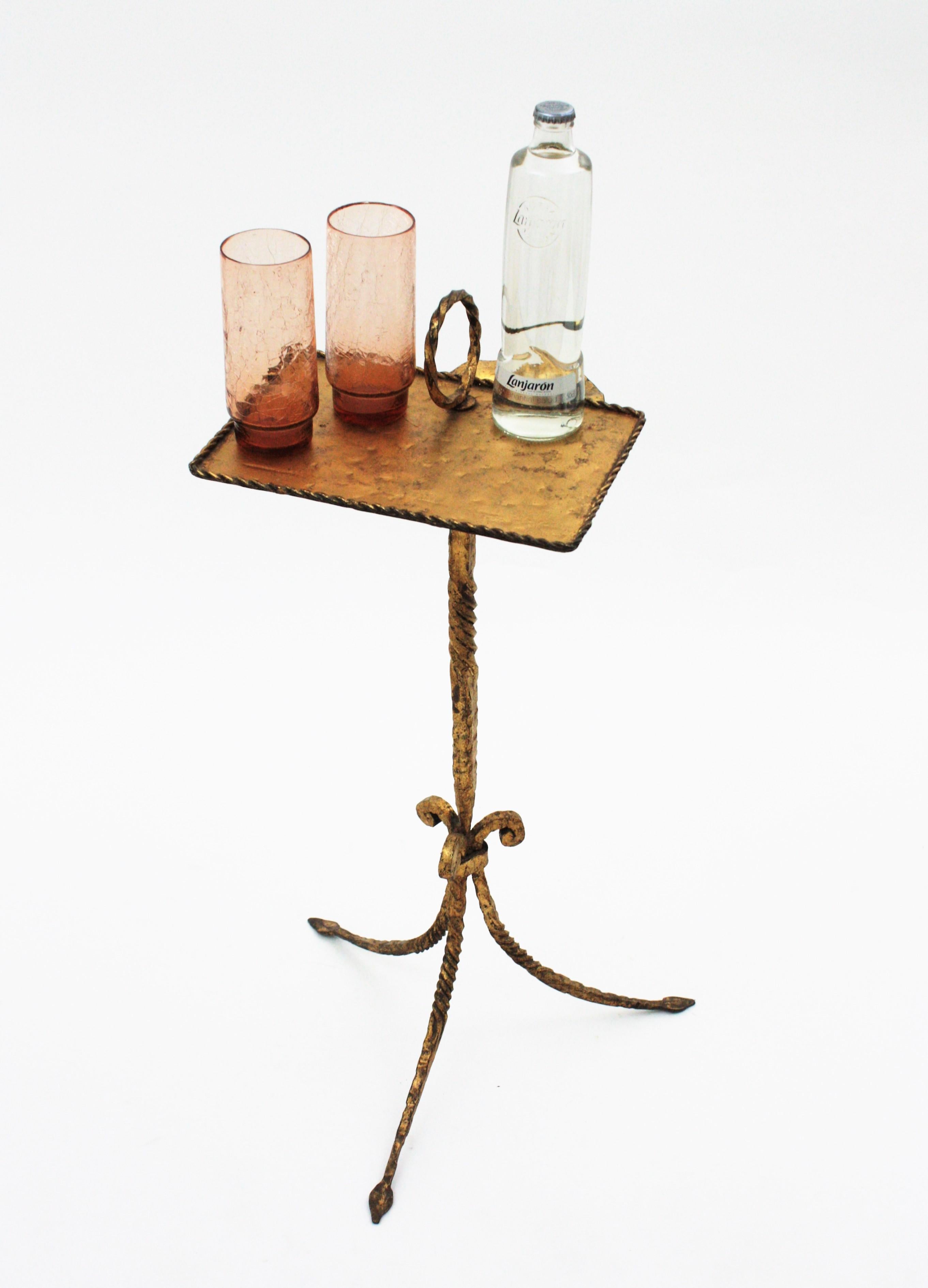 Spanish Tripod Drinks Table with Ashtray, Gilt Iron, 1940s For Sale 12