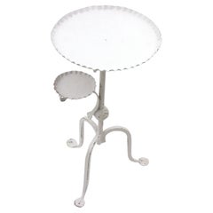 Spanish Tripod Drinks Table with Ashtray, Hand Forged Iron & White Patina