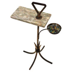 Spanish Tripod Drinks Table with Ashtray in Gilt Iron and Marble, 1950s