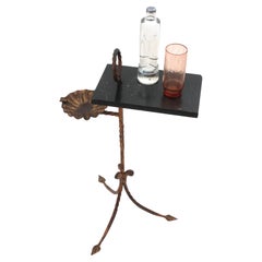Spanish Tripod Drinks Table with Ashtray in Gilt Iron and Marble, 1950s