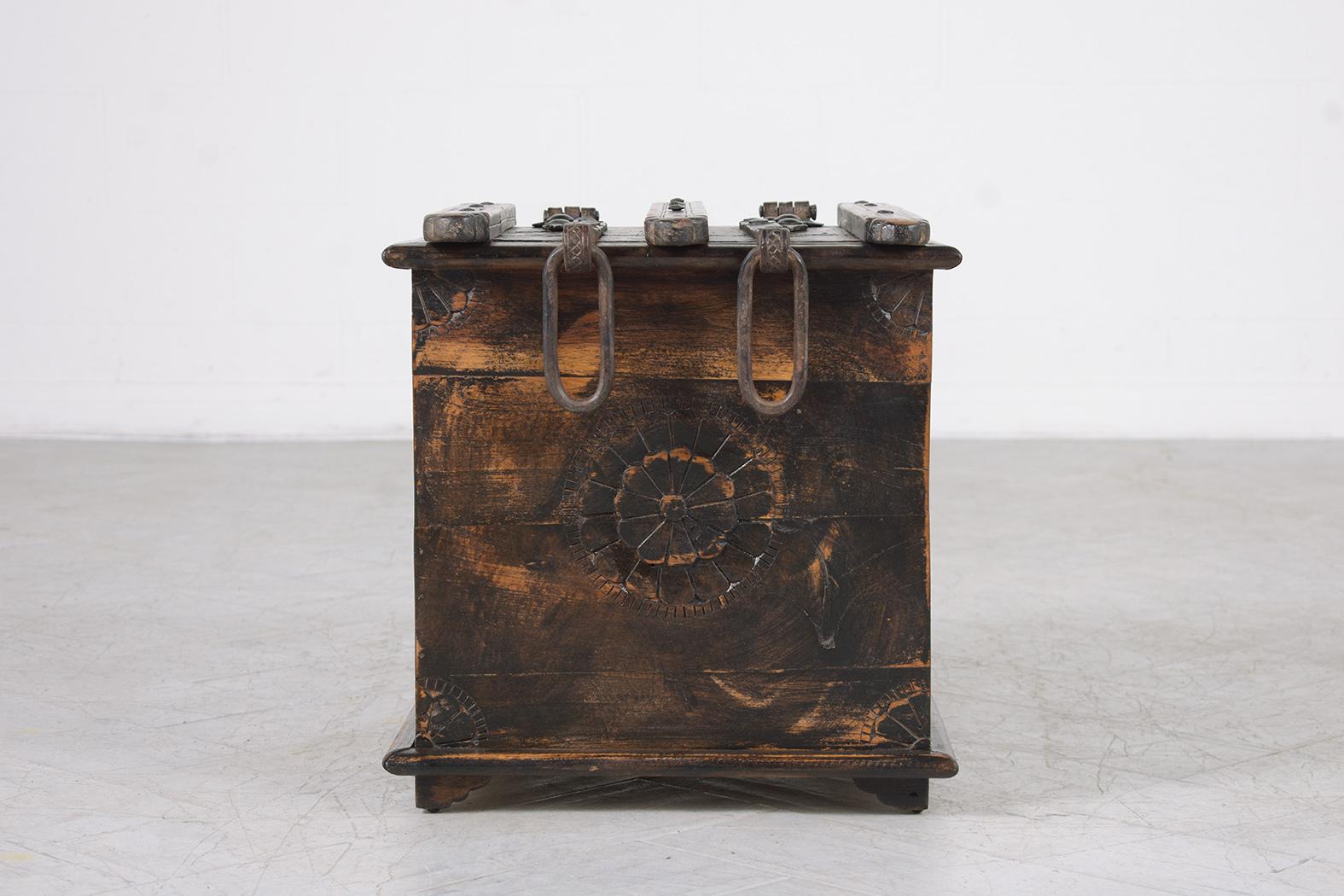 Iron 1970s Spanish-Style Vintage Wooden Trunk: A Blend of Craftsmanship and Elegance For Sale