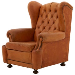 Spanish Tufted Leather Wingback Chair