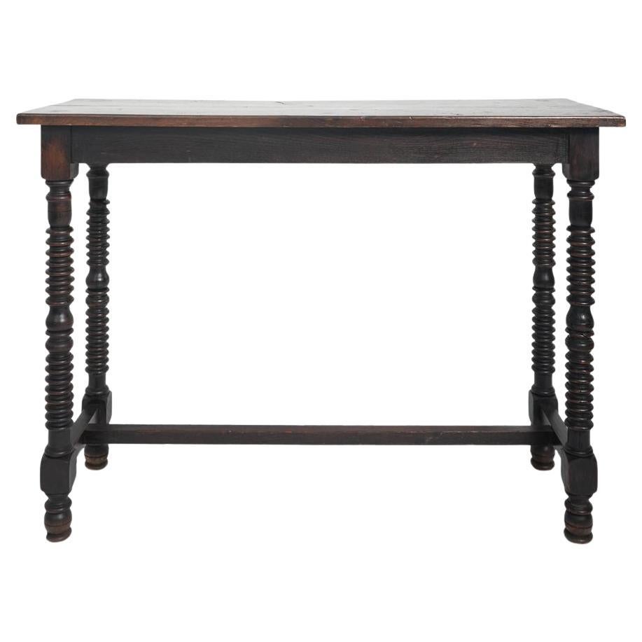 Spanish turned ebonised wood table console, 19th c For Sale