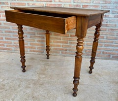 Spanish Turned-Leg Wooden Work Table with Large Drawer