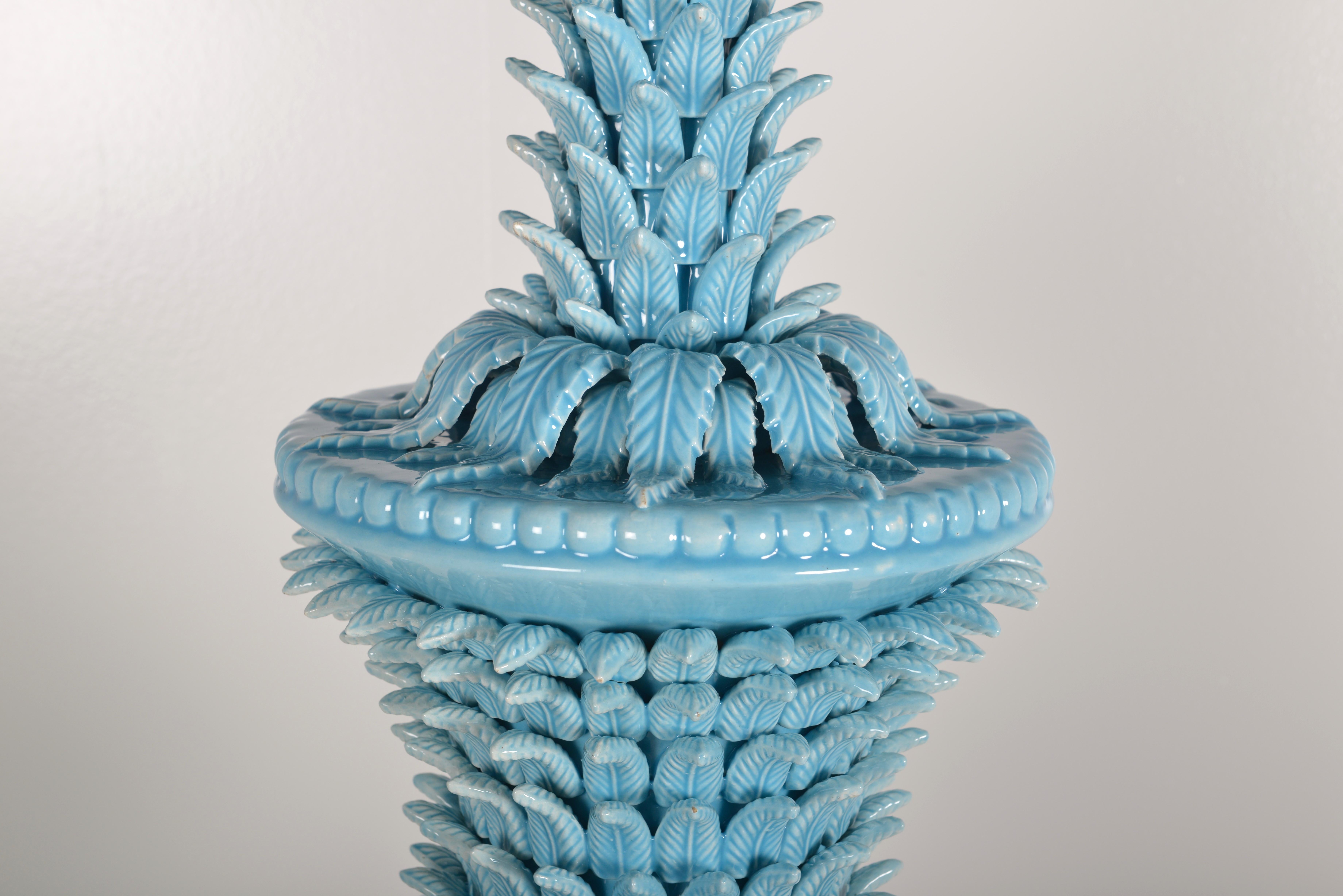 Ceramic Spanish Turquoise Pineapple Table Lamp For Sale