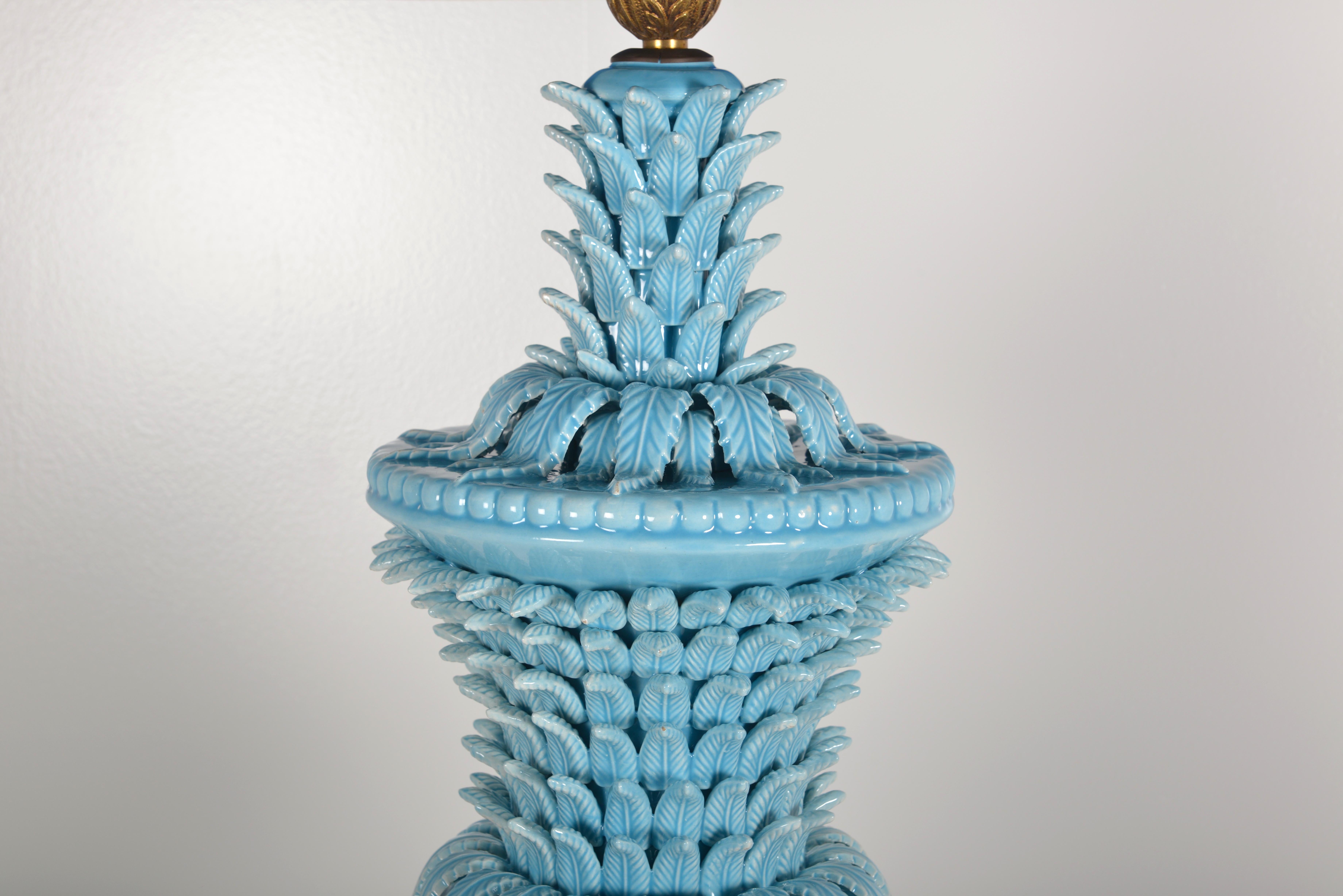 Spanish Turquoise Pineapple Table Lamp For Sale 2