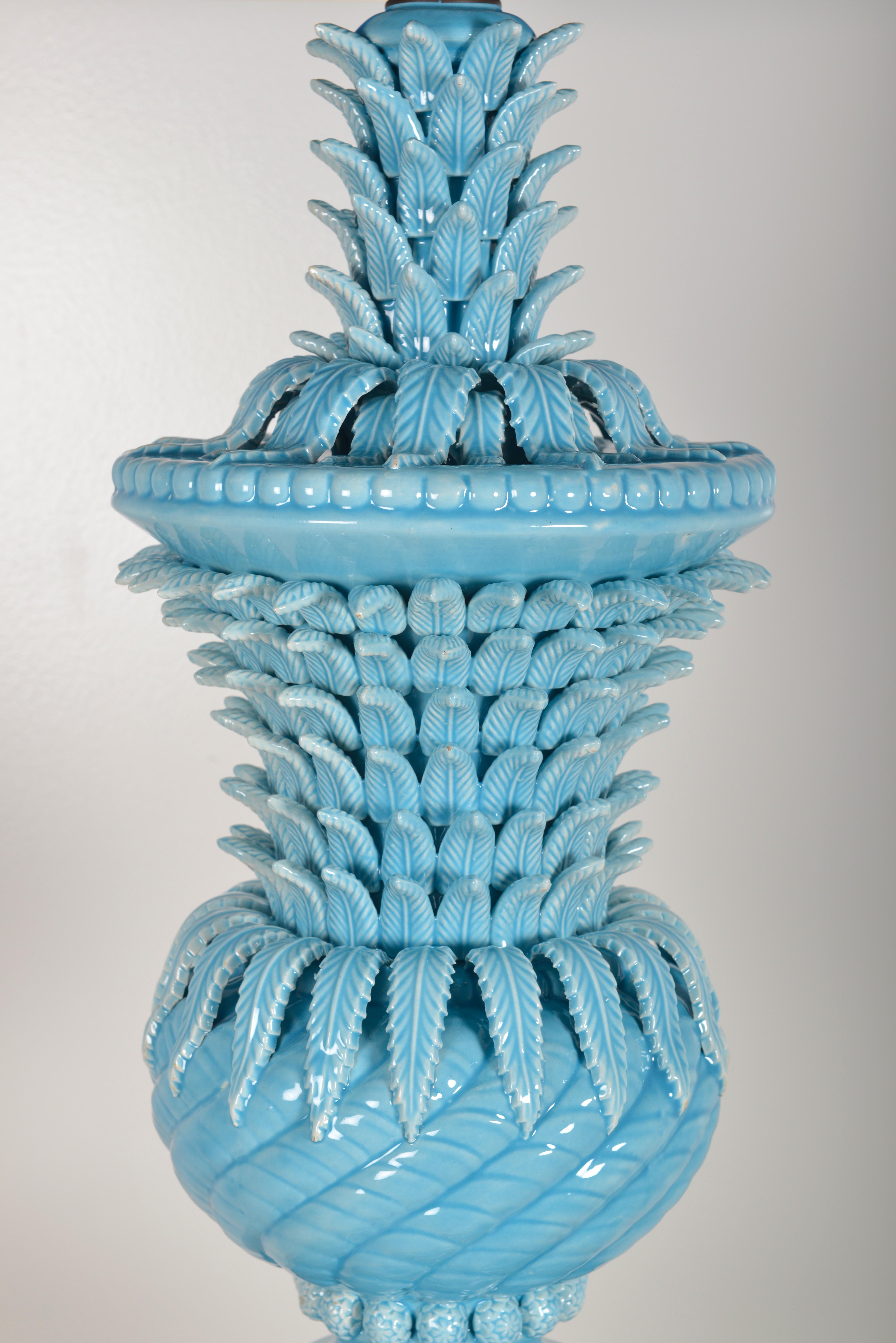 Spanish Turquoise Pineapple Table Lamp For Sale 3