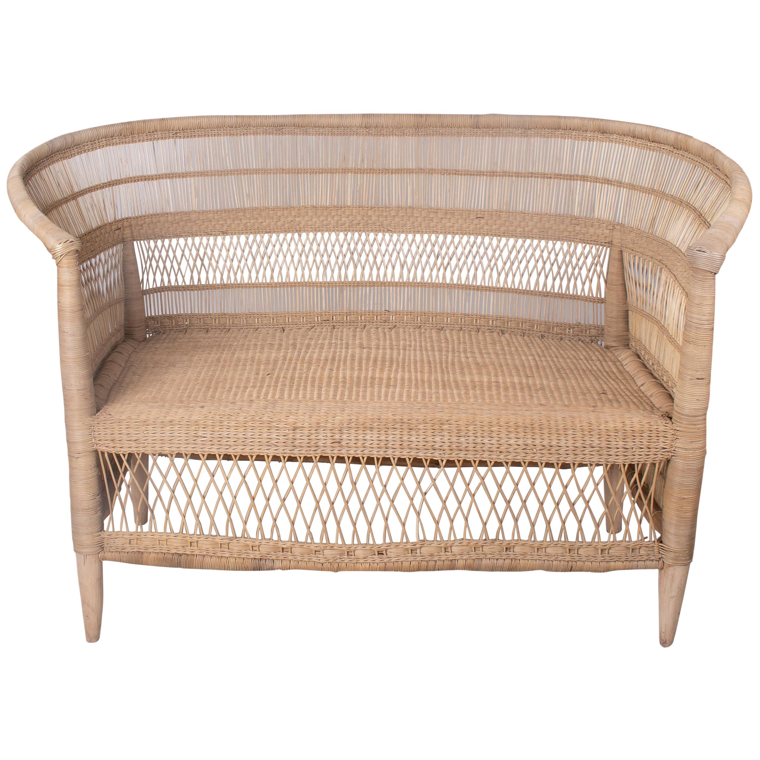 Spanish Two-Seat Hand Woven Rattan Sofa For Sale