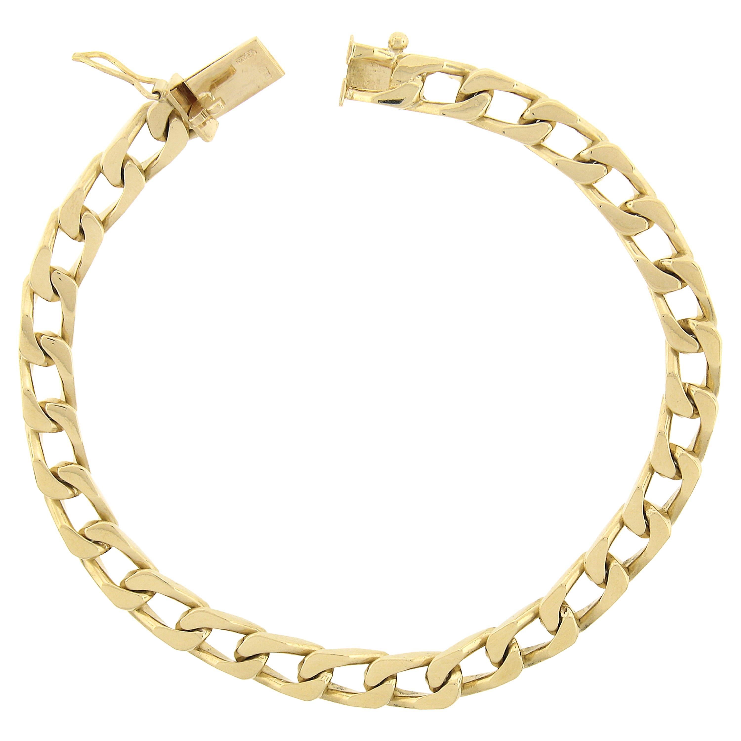 Spanish Unisex Solid 18k Yellow Gold 5.7mm 7" Cuban Curb Link Chain Bracelet For Sale