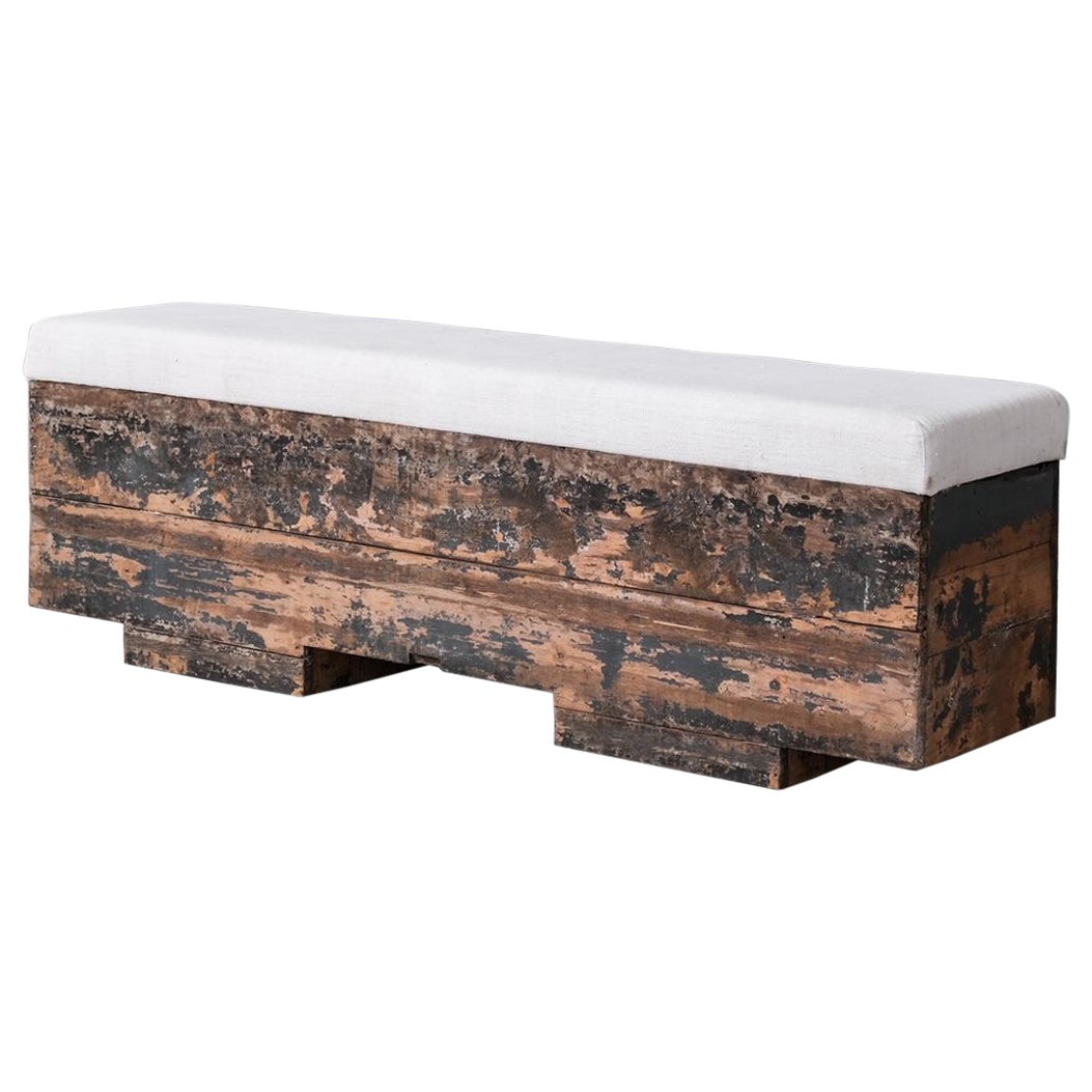 Spanish Upholstered Industrial Wooden Bench, 
2 Available
