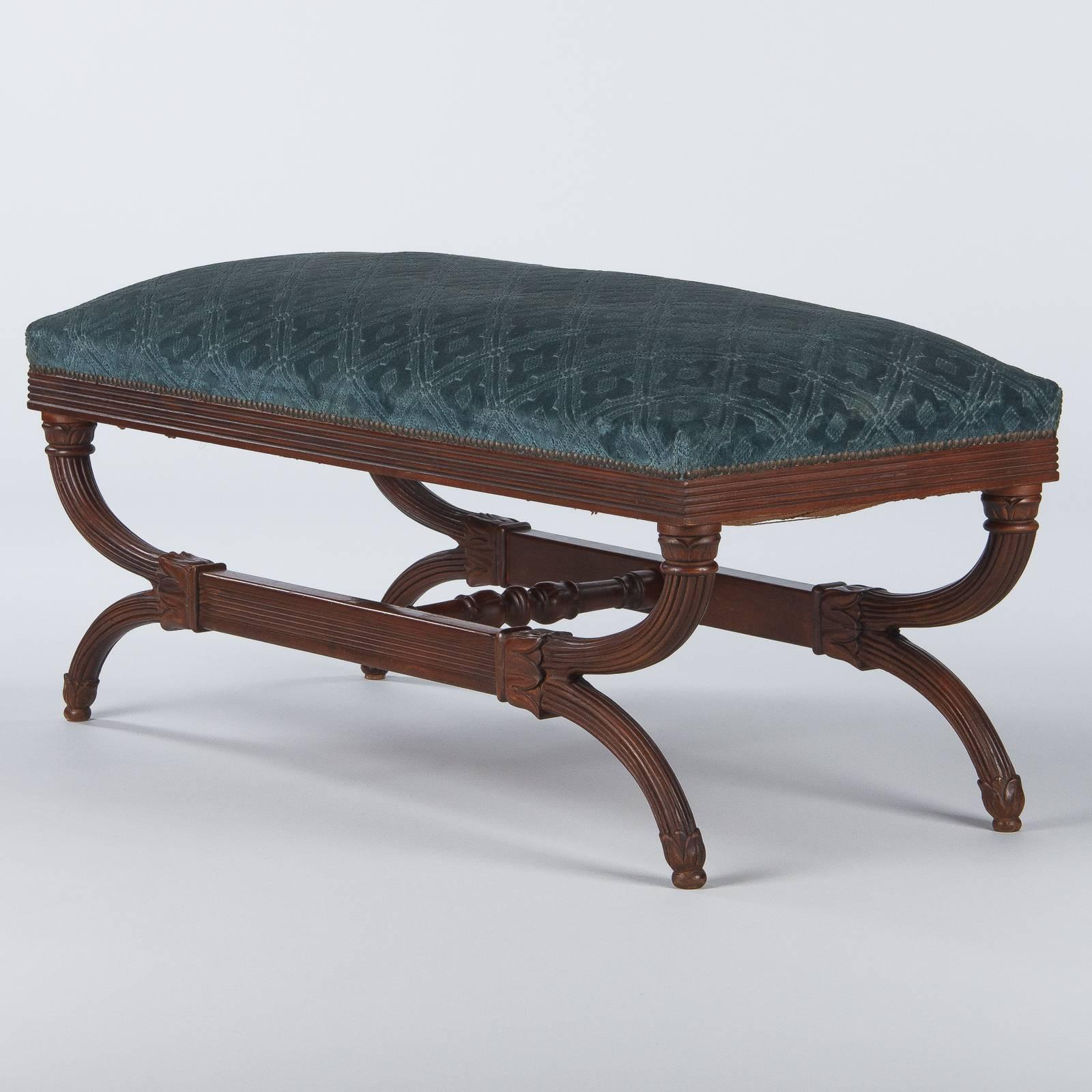 Spanish Upholstered Walnut Bench, 1920s 11