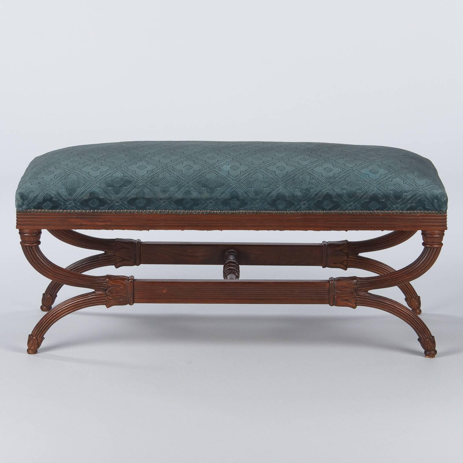 Spanish Upholstered Walnut Bench, 1920s 12