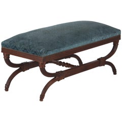 Spanish Upholstered Walnut Bench, 1920s