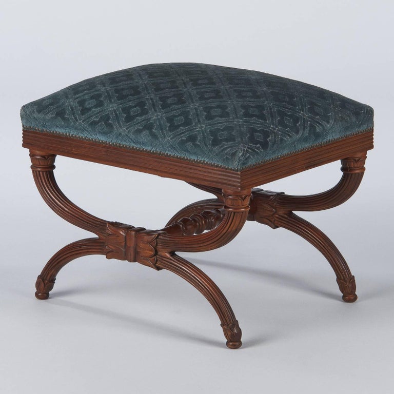 Spanish Upholstered Walnut Ottoman, 1920s at 1stDibs