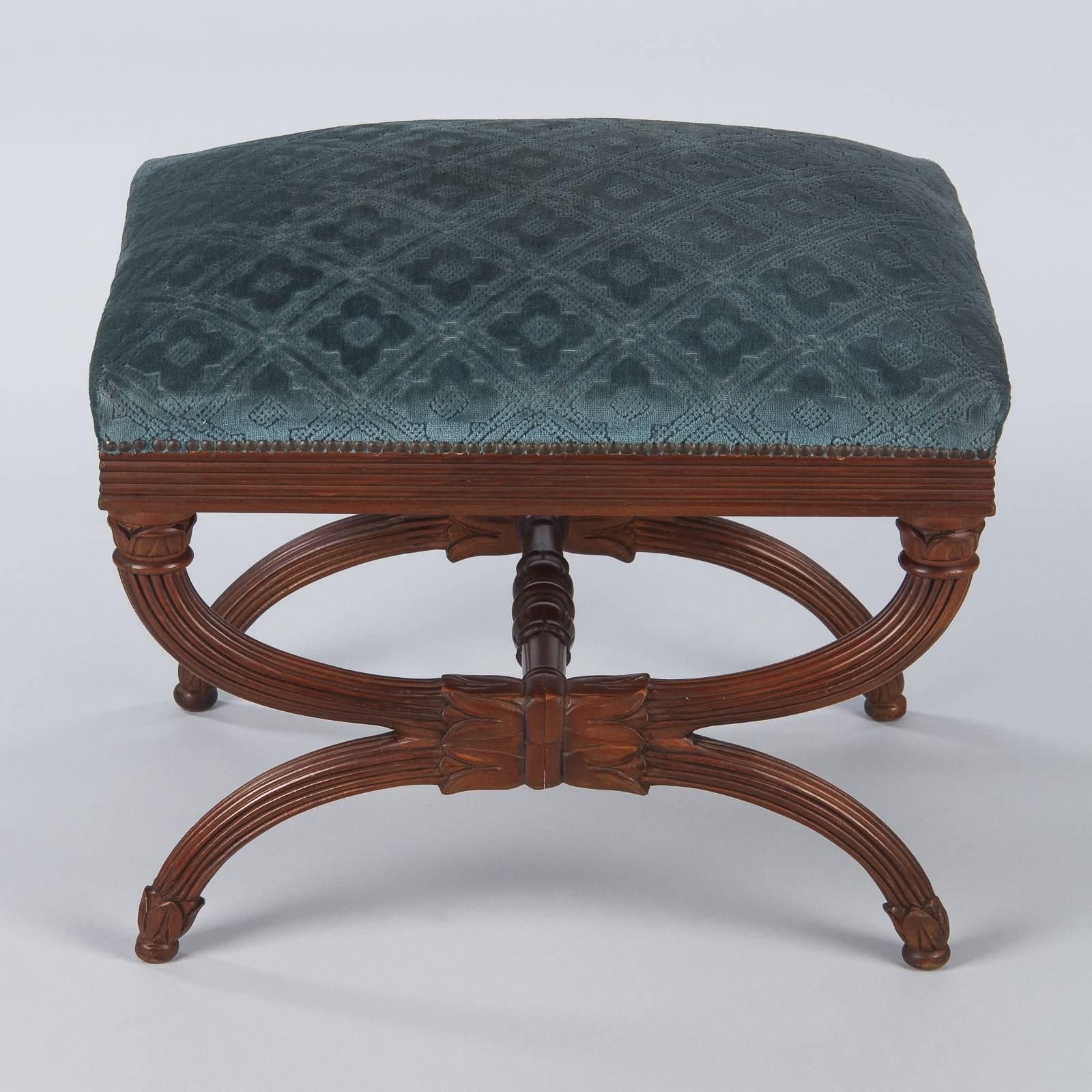 20th Century Spanish Upholstered Walnut Ottoman, 1920s