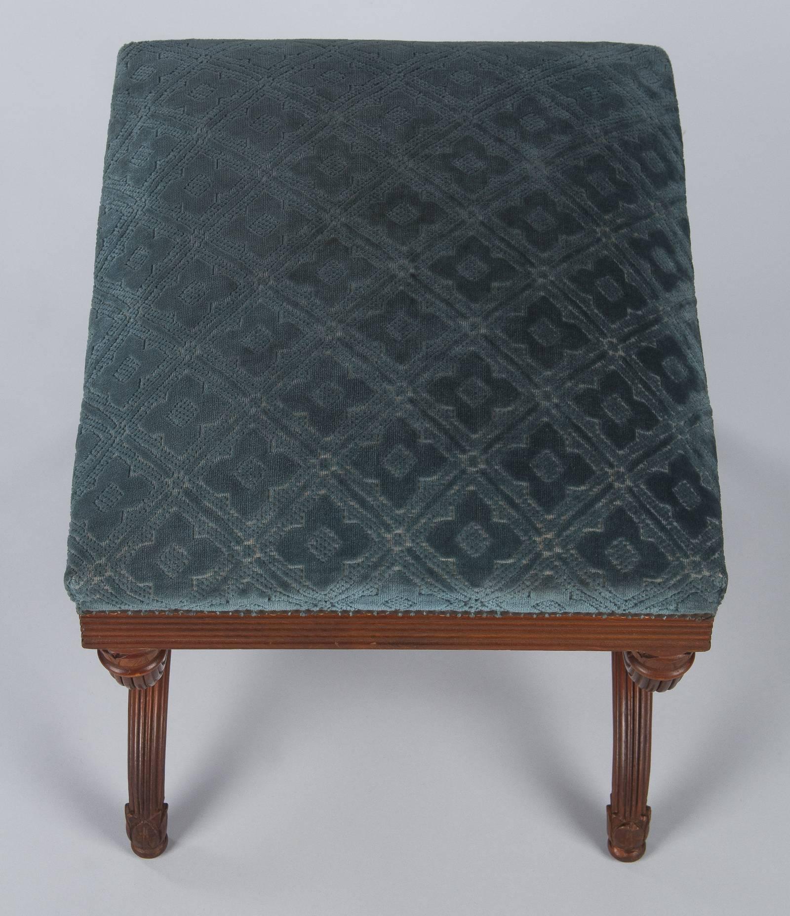 Fabric Spanish Upholstered Walnut Ottoman, 1920s