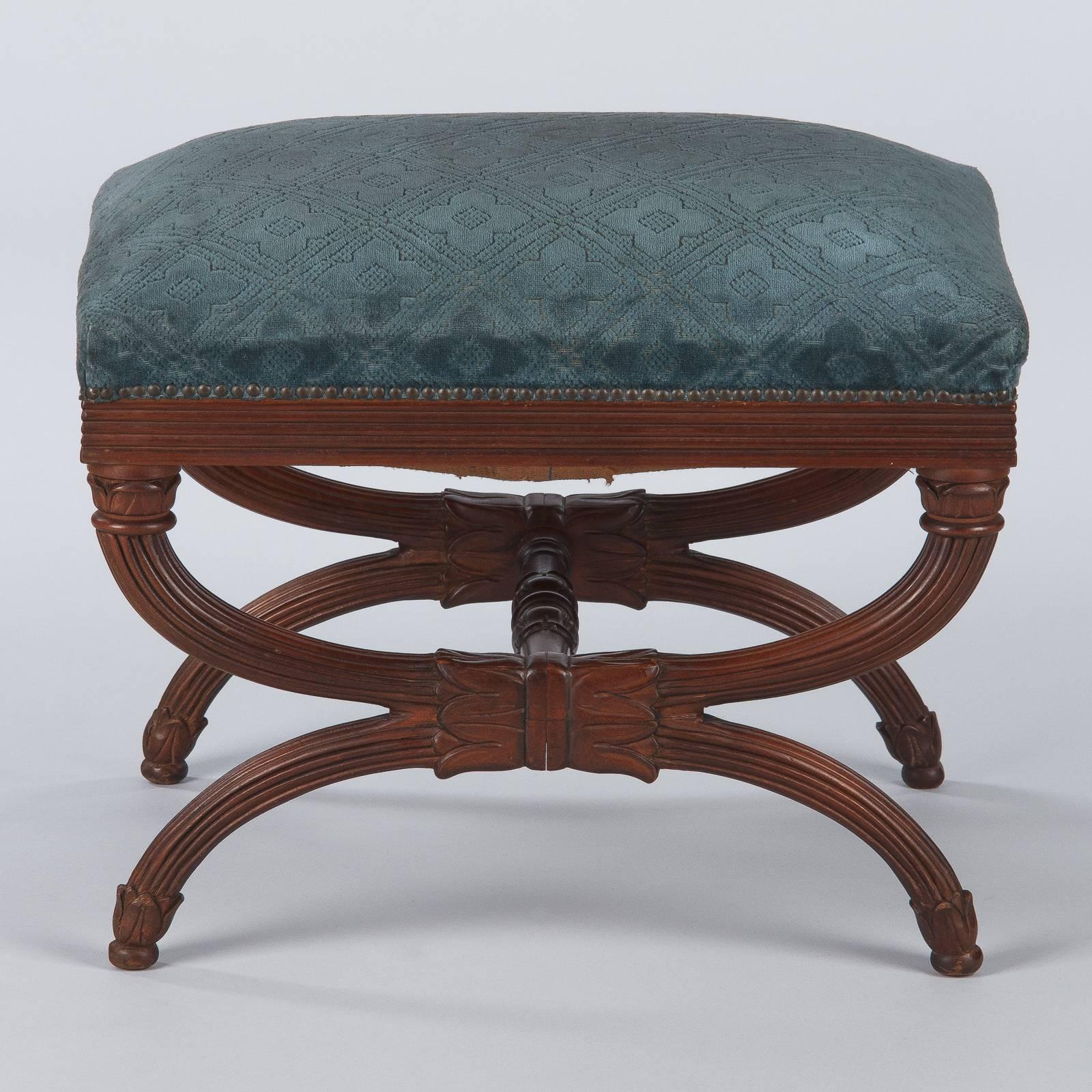 Spanish Upholstered Walnut Ottoman, 1920s 1