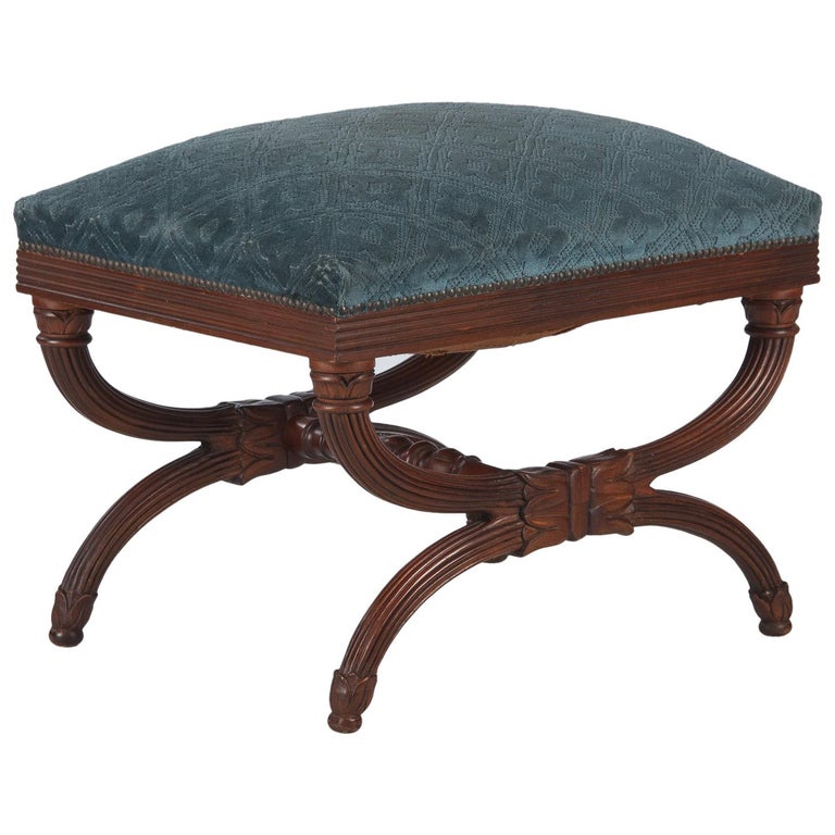 Spanish Upholstered Walnut Ottoman, 1920s at 1stDibs