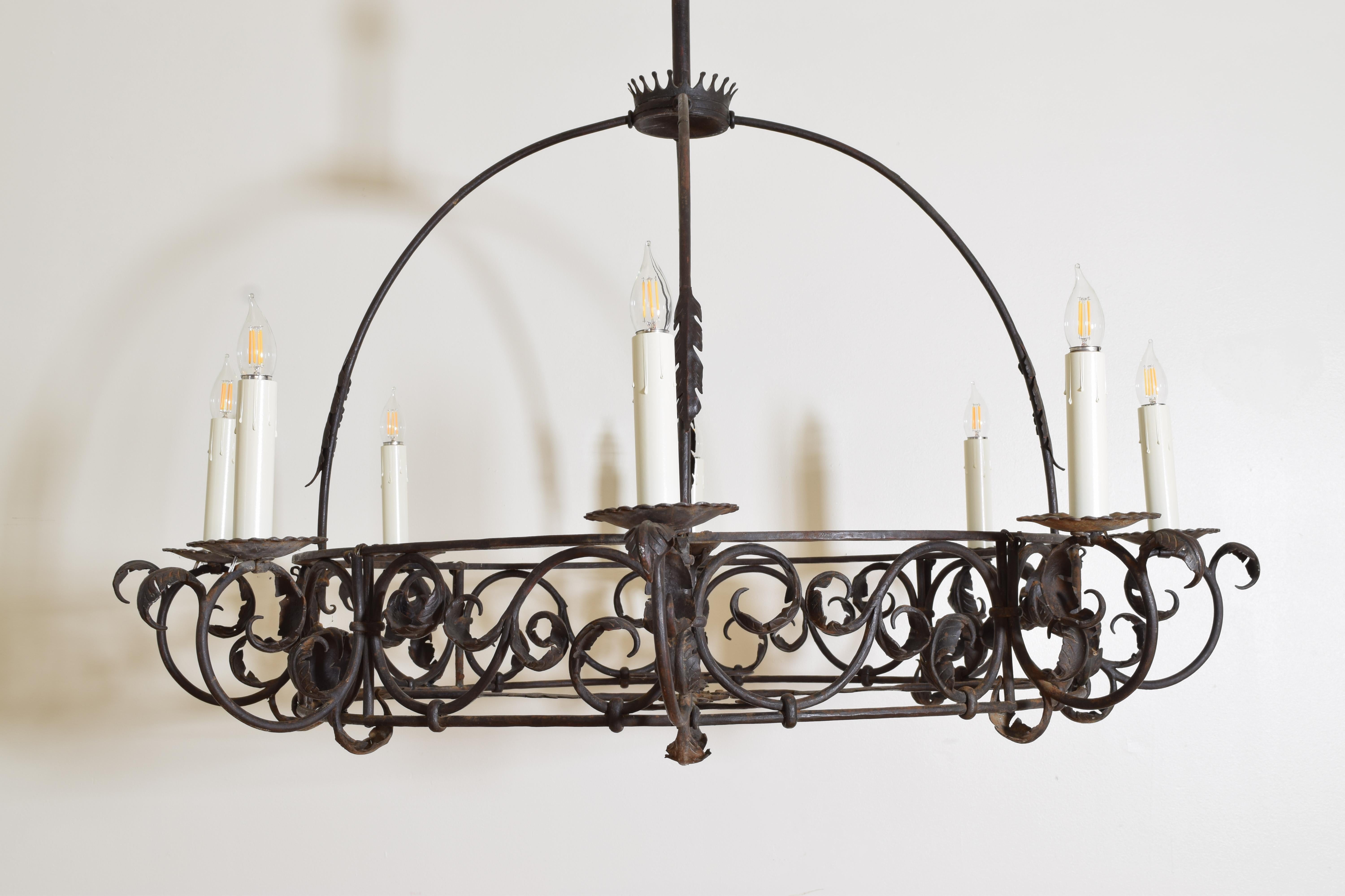 Spanish, Valencia, Wrought Iron 8-Light Dome-Form Chandelier, Early 20th Century For Sale 2