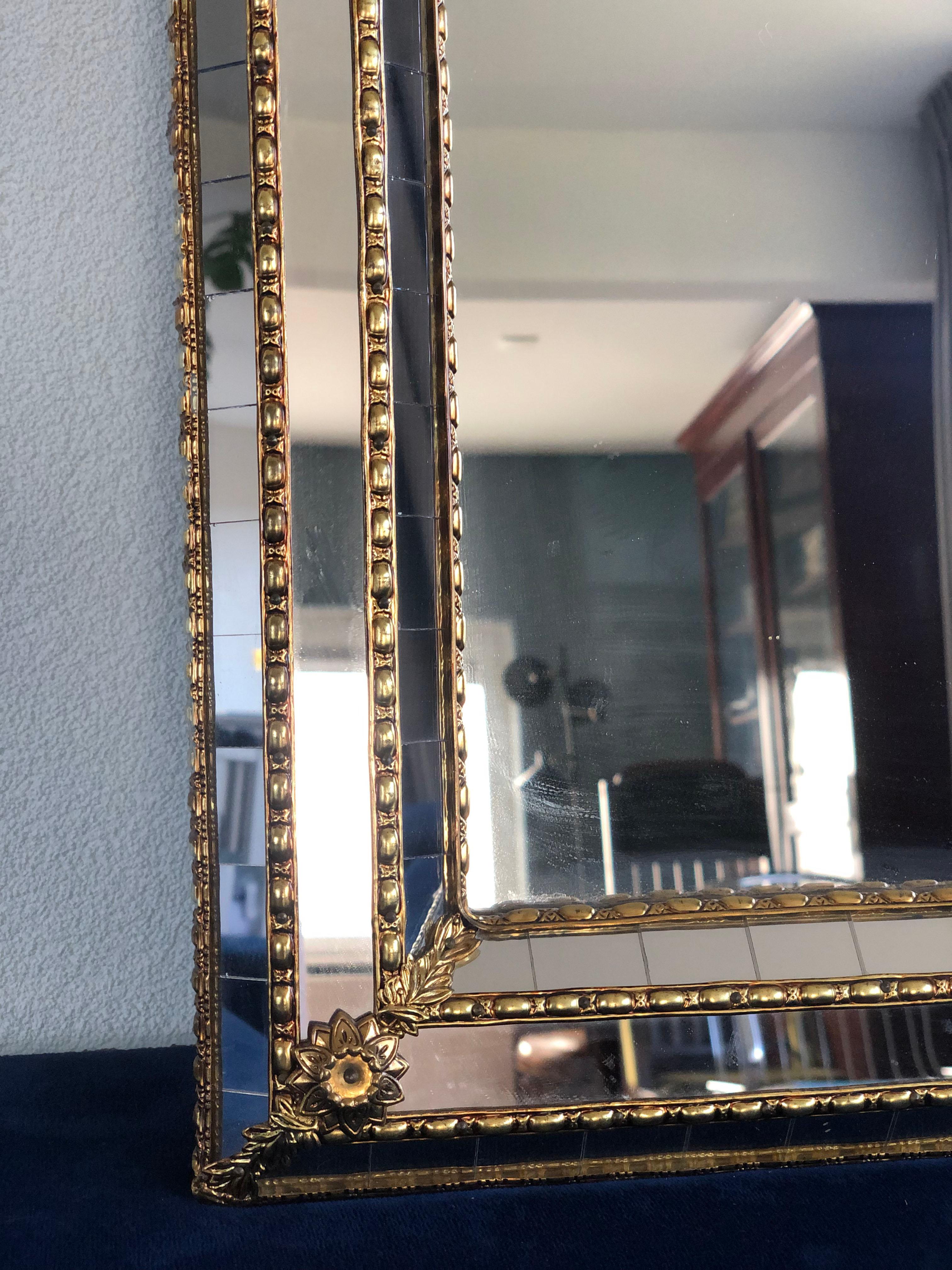 Brass Spanish Venetian Mirror Hollywood Regency, 1990s