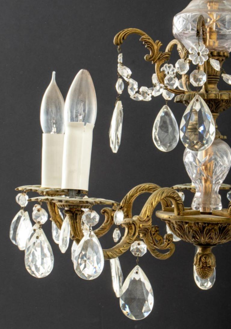 Spanish Vintage Five-Light Cut Crystal Chandelier, gilt metal frame marked 