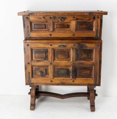 Spanish Vintage Bar Cocktail Cabinet Pine Tree and Wrought Iron, Mid-Century