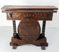 Spanish Vintage Barrel Bar Cocktail Furniture Pine Tree Wrought Iron Mid-Century