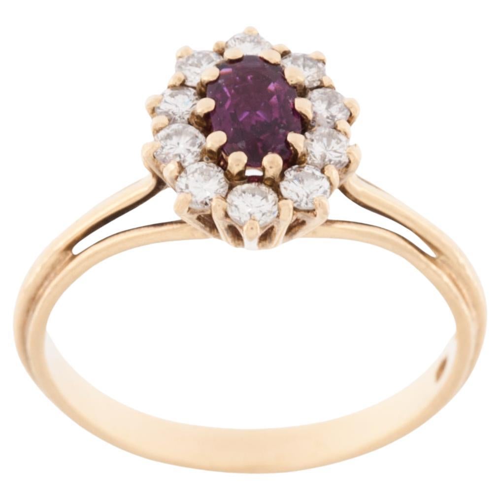 Spanish Vintage DIAMOND and RUBY 18 karat Yellow Gold Ring For Sale