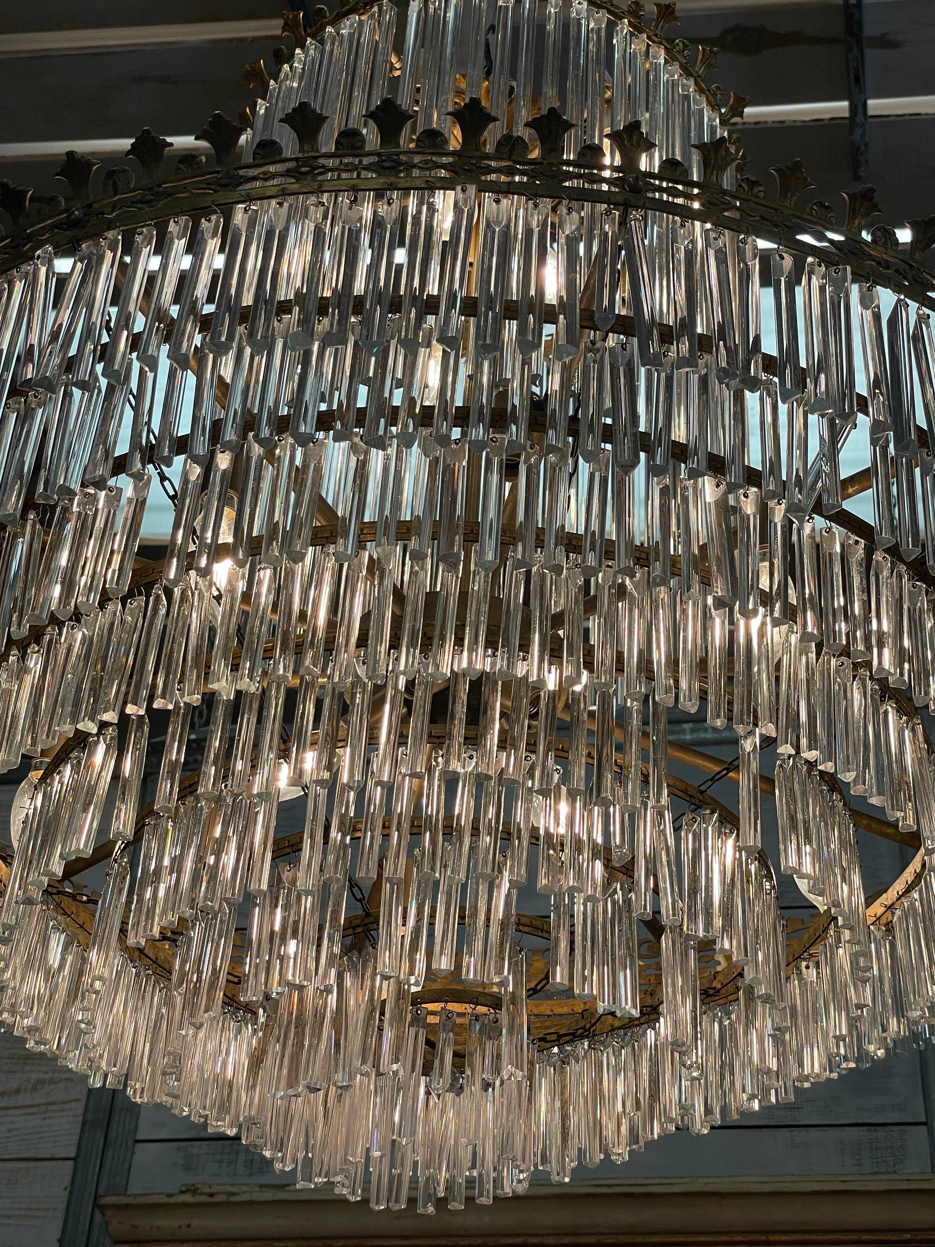 Spanish Vintage Double Tier Crystal Chandelier In Good Condition For Sale In Houston, TX