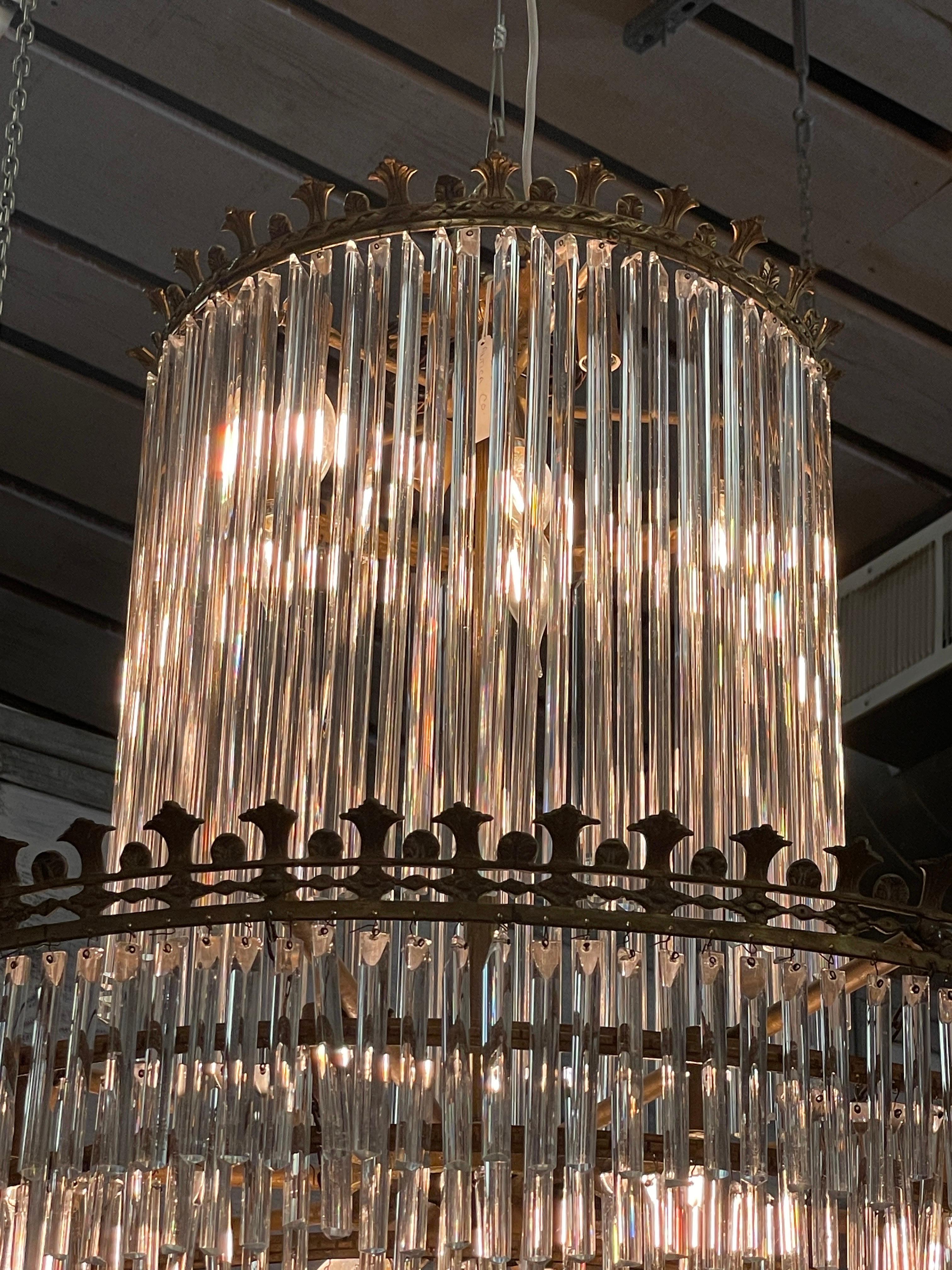 Mid-20th Century Spanish Vintage Double Tier Crystal Chandelier For Sale