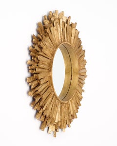 Spanish Colonial Sunburst Mirror, Gold Leaf and Wood, 37-Inch Diameter