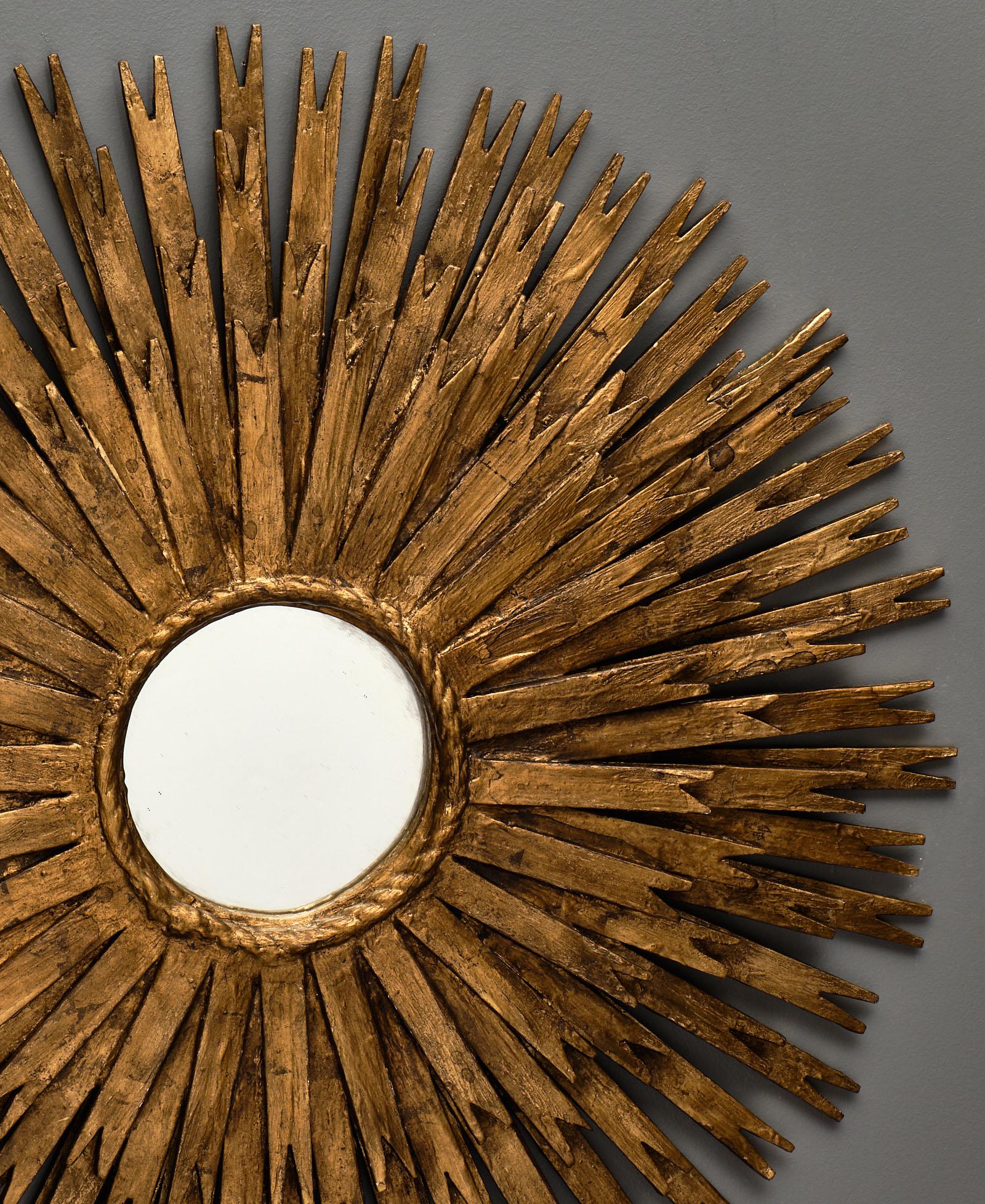 Hand-Carved Spanish Vintage Sunburst Mirror
