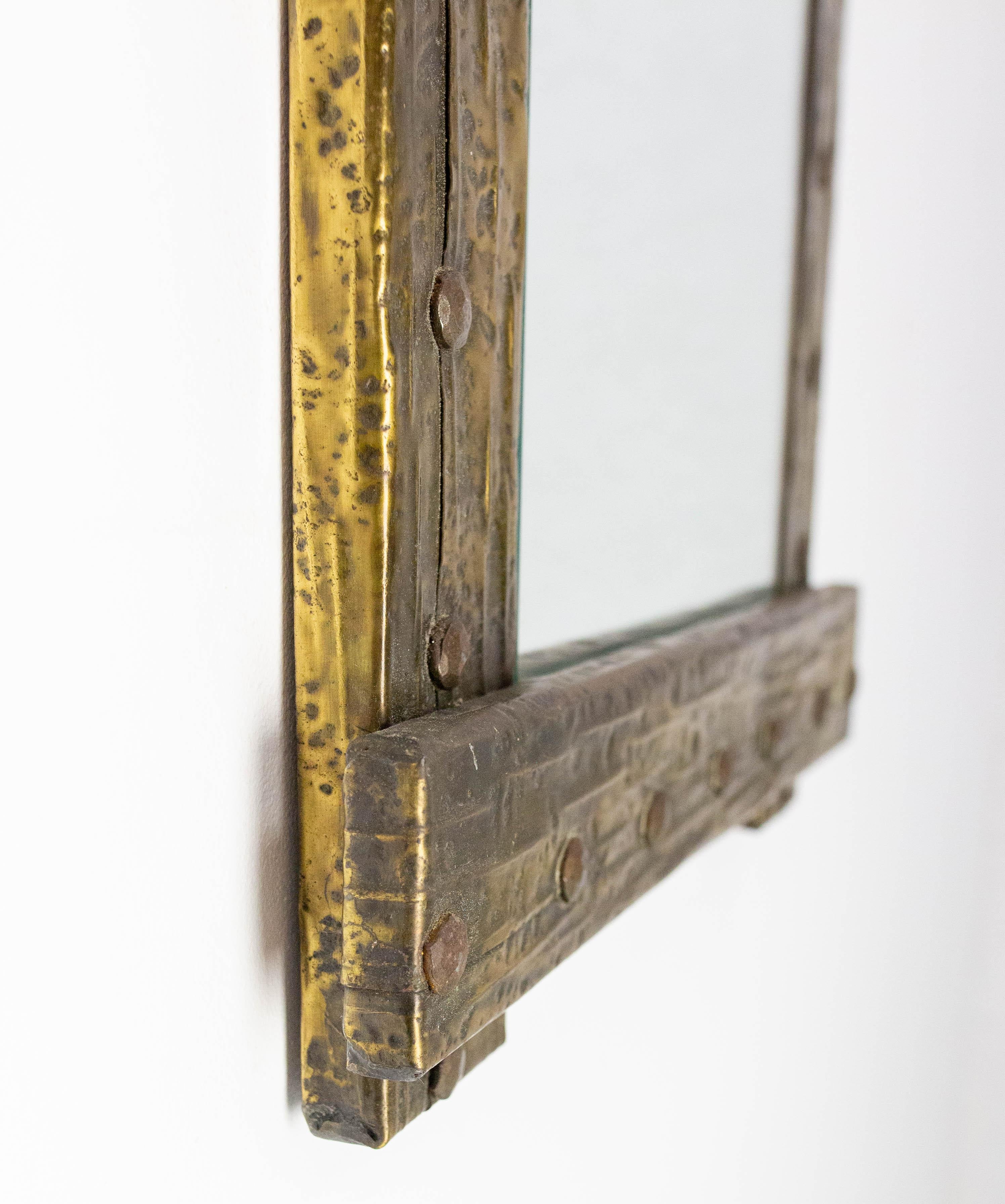Spanish Wall Mirror Laminated Brass & Wrought Iron Frame 20th  Midcentury For Sale 1