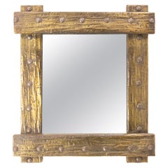 Miroir mural espagnol en laiton stratifié et cadre en fer forgé 20e  Midcentury