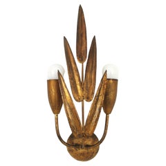 Spanish Wall Sconce with Foliage Design, Gilt Iron