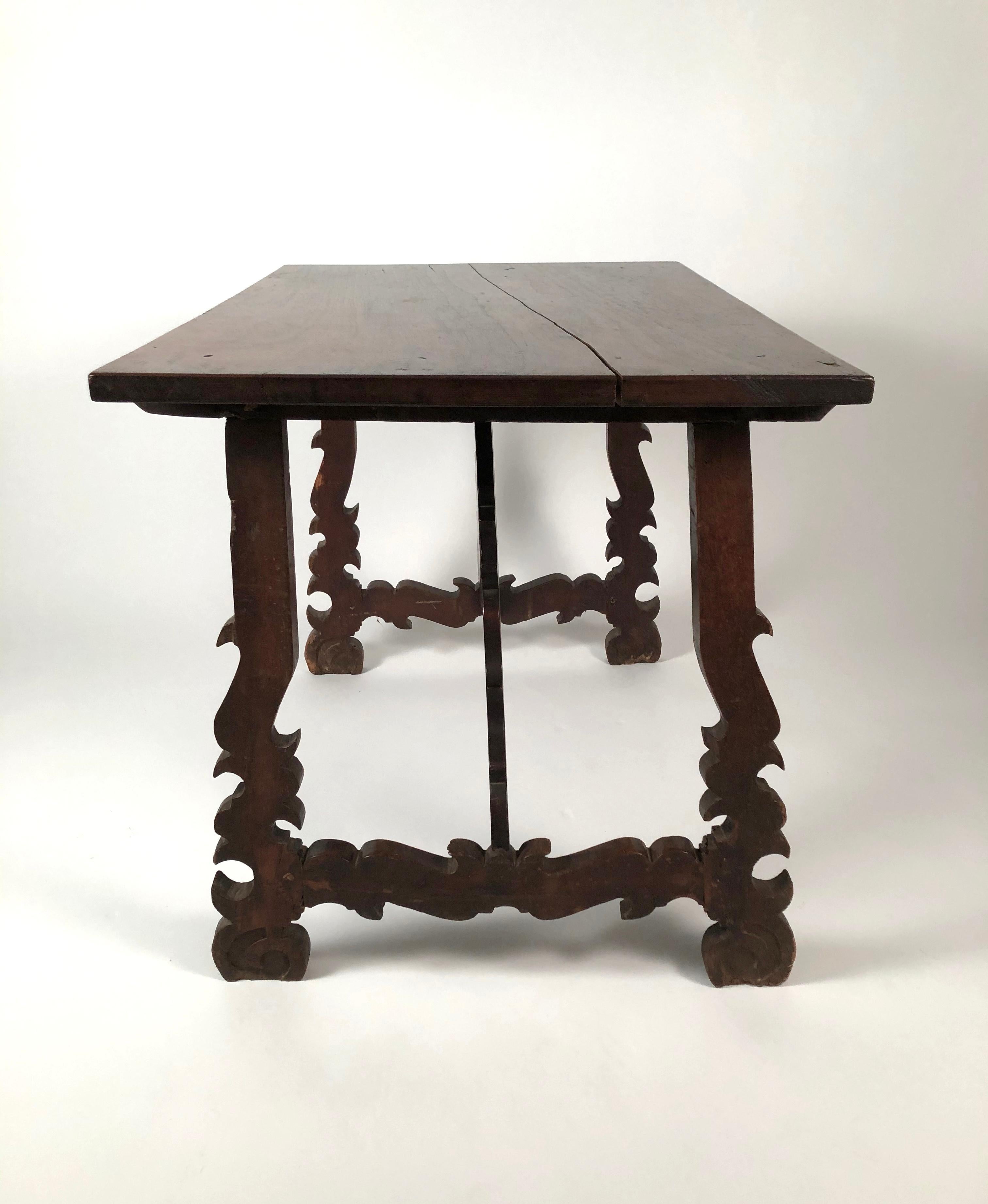 Spanish Walnut Baroque Style Table In Good Condition In Essex, MA