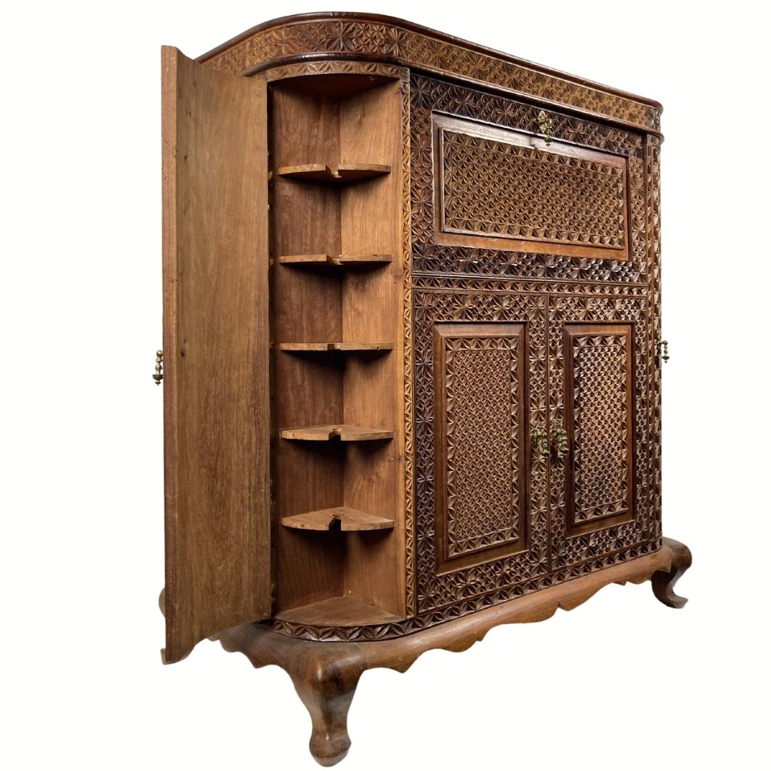 Spanish Walnut Carved Bar Cabinet, Ca 1930s 6